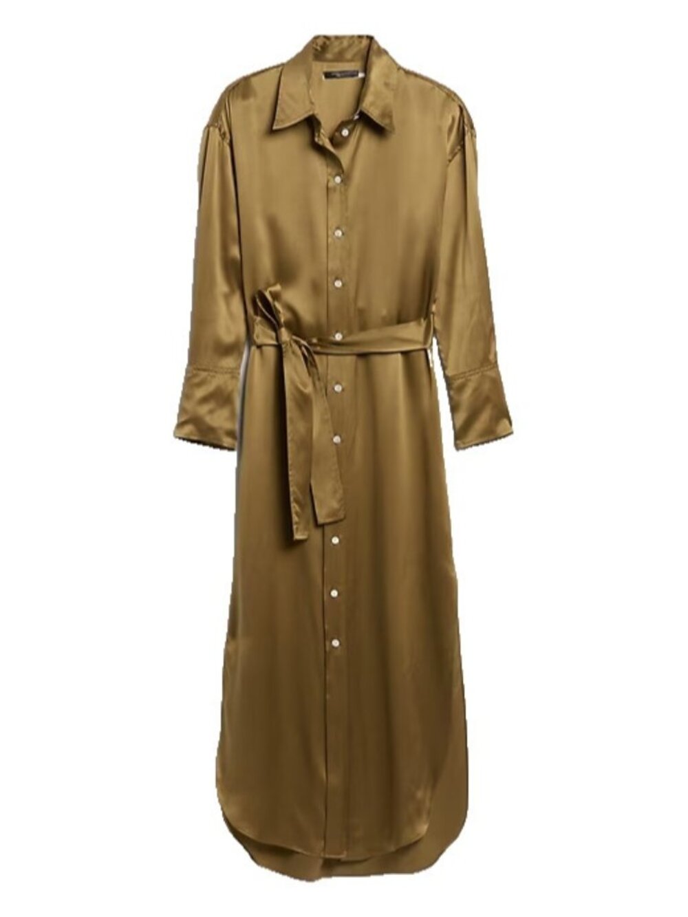 NWT Banana Republic Muse Silk Maxi in Cargo Green Belted Shirt Dress M $270 - Picture 1 of 8